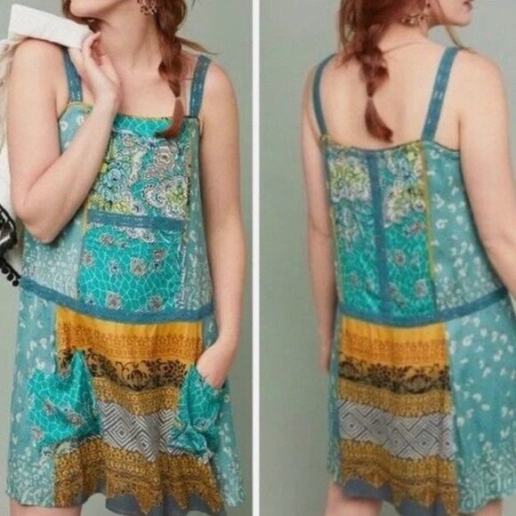 Anthropologie Tiny Boho Scarf Patchwork Womens Sleeveless Dress Size XSmall - Picture 1 of 13